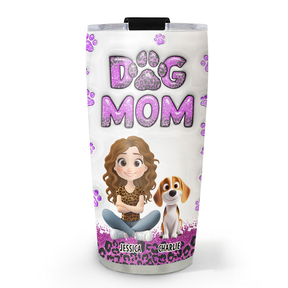 Dog Mom Leopard Version 2 - Personalized 3D Inflated Effect Custom Tumbler, 20oz, High - Quality Stainless Steel