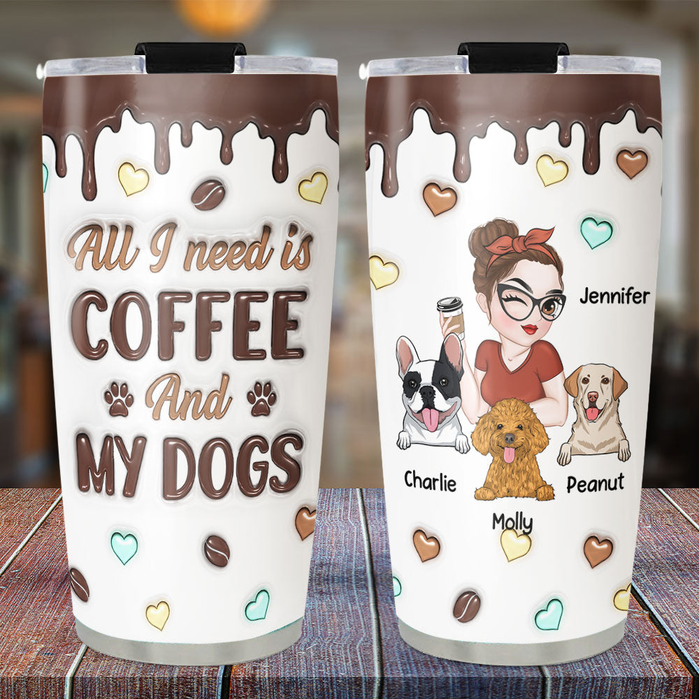 Unique Personalized Custom 3D Inflated Coffee And Dog Tumbler - 20oz High - Quality Stainless Steel