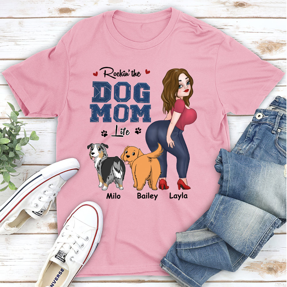 Customizable Dog Mom Blue Denim Personalized Unisex 5.3 oz T-shirt - Ideal Gift for Pet Lovers