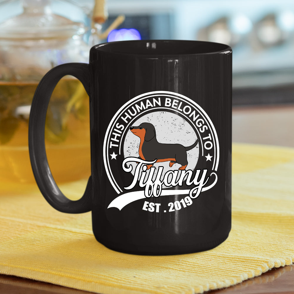 Personalized Custom 'Human Belongs To Dog' Coffee Mug - 11oz and 15oz Options