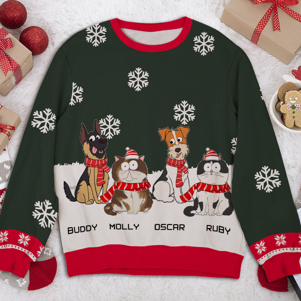Pets In Winter - Personalized Custom All-Over-Print Unisex 8.8 oz Polyester Blend Sweatshirt