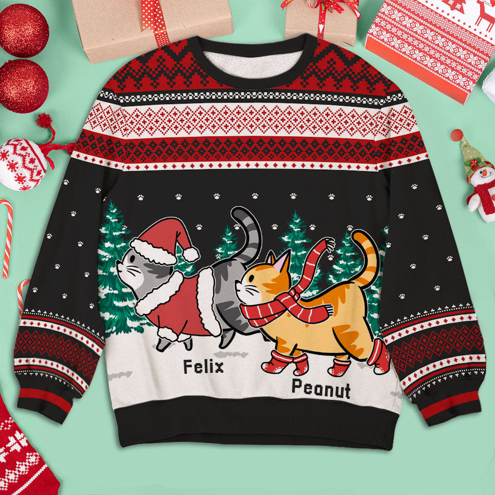 Adorable Cat Walking In Snow - Personalized Custom All-Over-Print Unisex Kids Sweatshirt