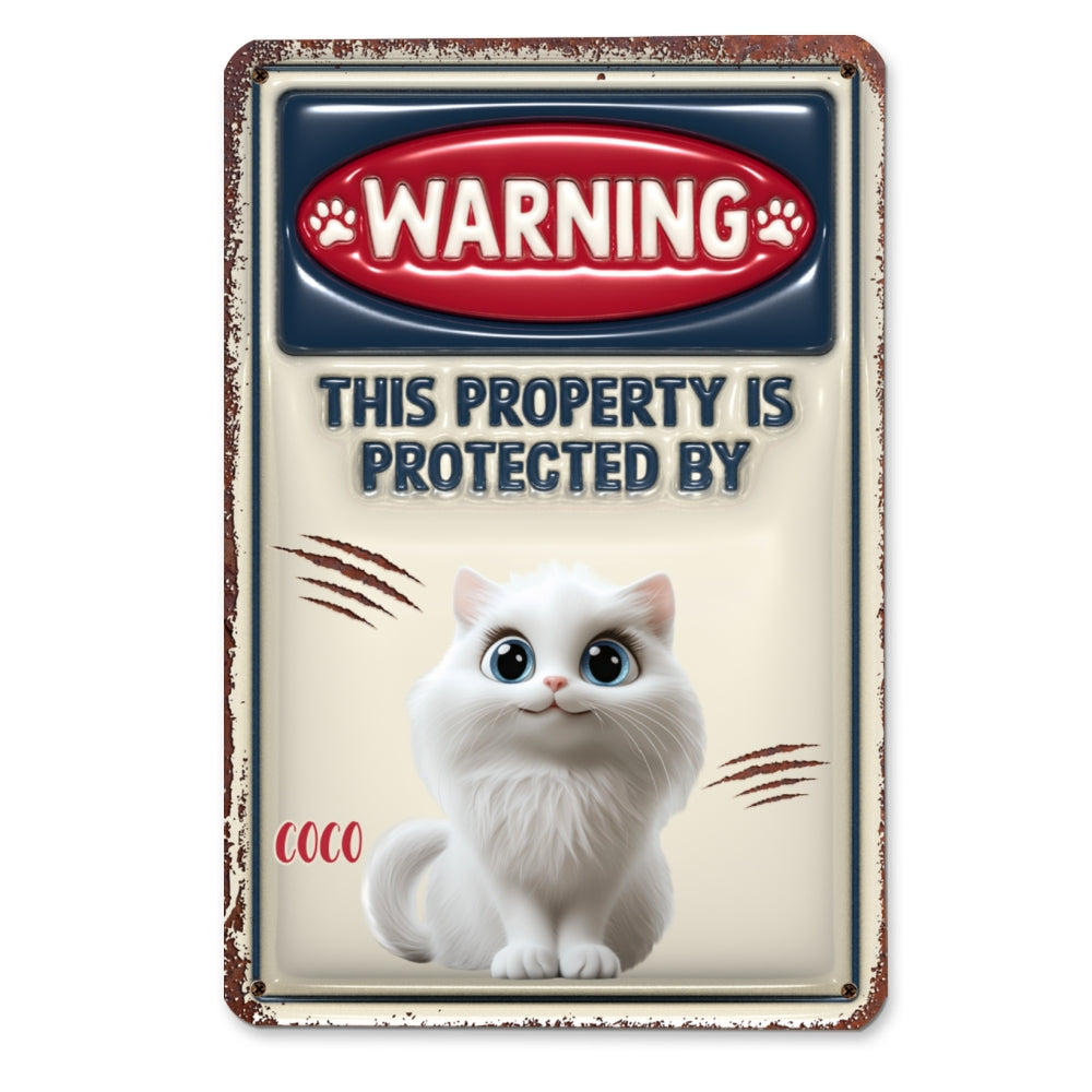 Ver Cat Protected Personalized Custom 3D Inflated Effect Heavy Gauge Aluminum Metal Sign for Home and Office Decor