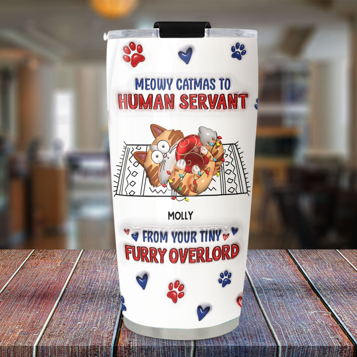 Meowy Catmas Personalized 3D Inflated Effect Custom Tumbler - High - Quality 20oz Stainless Steel Drinkware