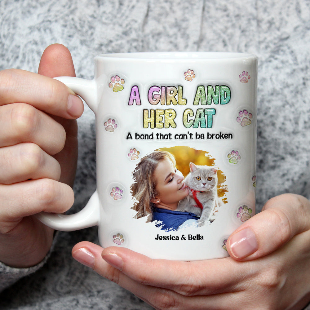 Personalized Custom 3D Inflated Effect Mug with A Girl And Her Cat Photo