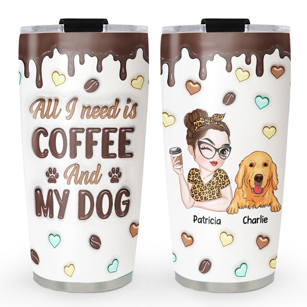 Unique Personalized Custom 3D Inflated Coffee And Dog Tumbler - 20oz High - Quality Stainless Steel