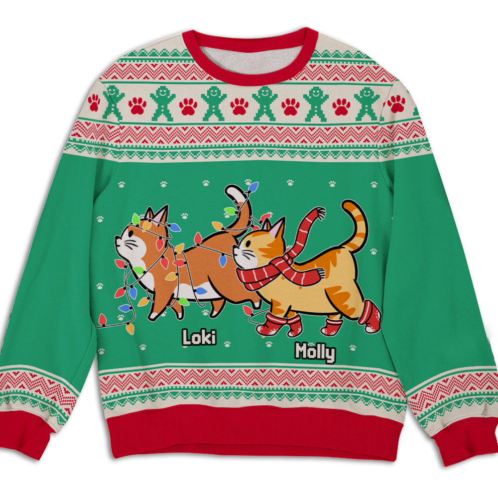 Cat Christmas Pattern - Personalized Custom All-Over-Print Unisex 8.8 oz Polyester Blend Sweatshirt