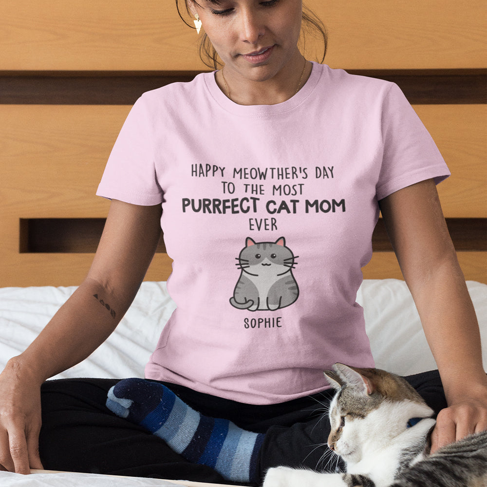 Purrfect Cat Mom - Personalized Custom Unisex 5.3 oz T-shirt - Ideal Gifts For Cat Lovers