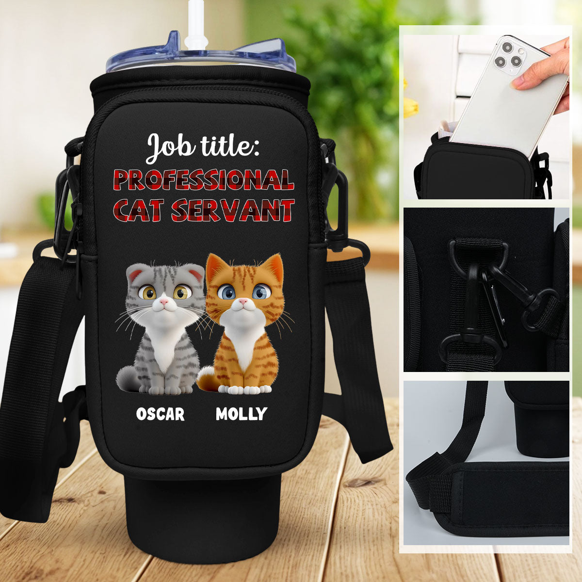 Professional Cat Servant - Premium Personalized Custom 40oz Water Bottle Carrier Bag for Daily Adventures