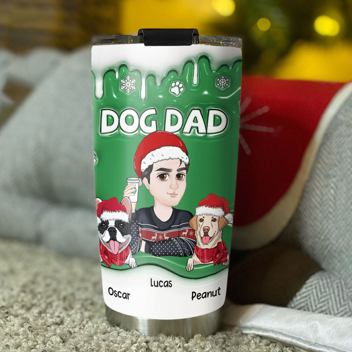 Unique Personalized Custom 3D Inflated Effect Christmas Tumbler for Dog - Loving Moms and Dads