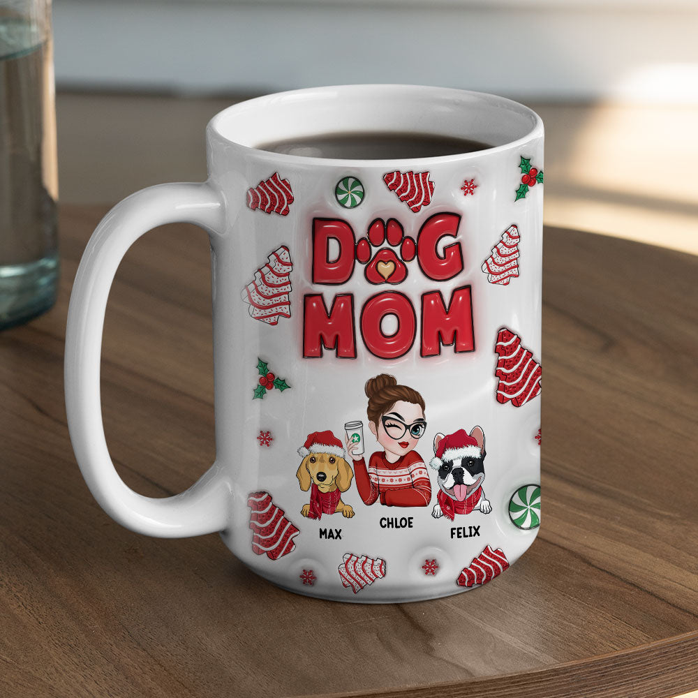 Personalized Custom 3D Inflated Effect Dog Mom Christmas Cake Mug - 11oz & 15oz