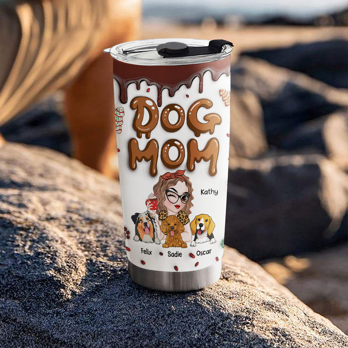 Dog Mom Personalized Custom 3D Inflated Effect Stainless Steel 20oz Tumbler