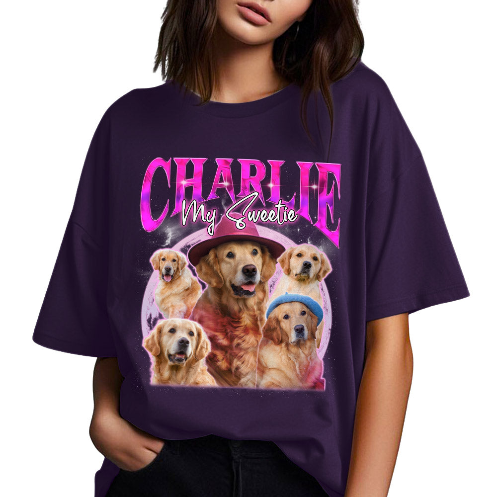 Custom Pet Face Vintage Version 5 - Personalized Unisex Cotton Blend T-shirt for Pet Lovers