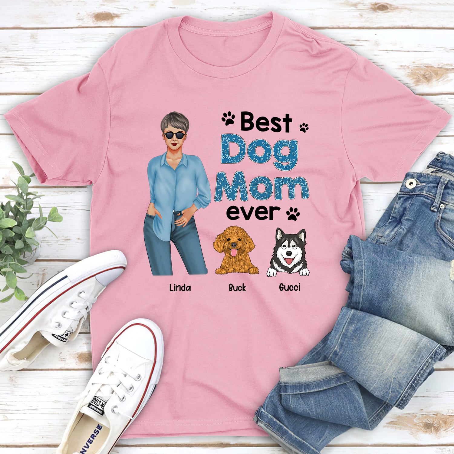 Best Dog Mom Blue - Personalized Custom Unisex 5.3 oz T-shirt for Pet Lovers