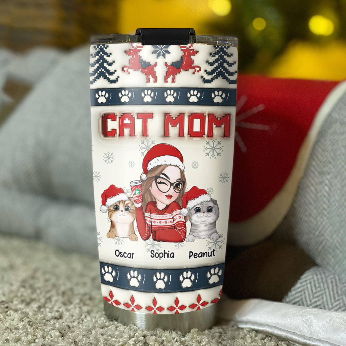 Cat Mom Pixel - Personalized Custom 3D Inflated Effect 20oz Stainless Steel Tumbler for All Occasions
