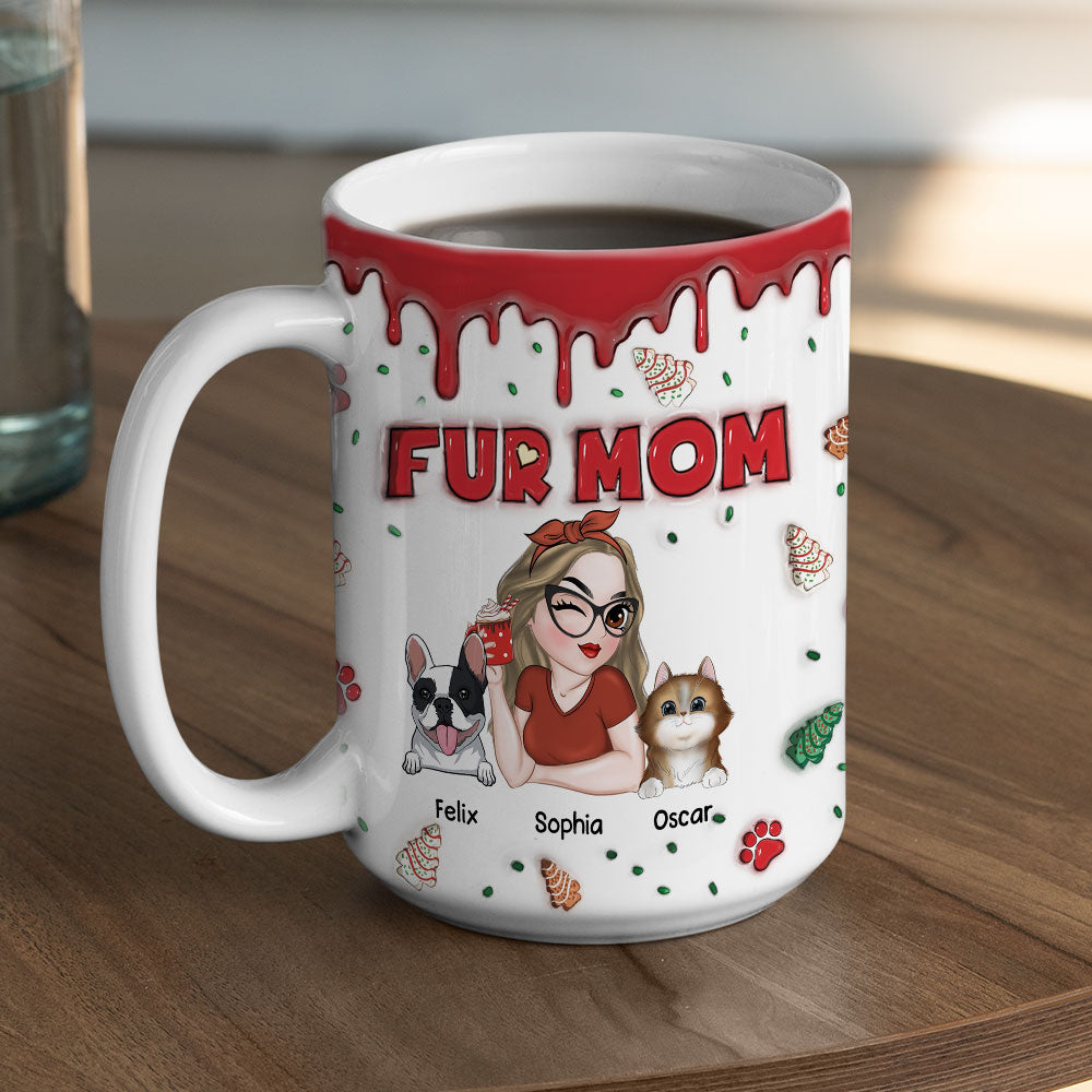 Fur Mom Personalized Custom 3D Inflated Effect Christmas Cake Design 11oz/15oz Ceramic Mug
