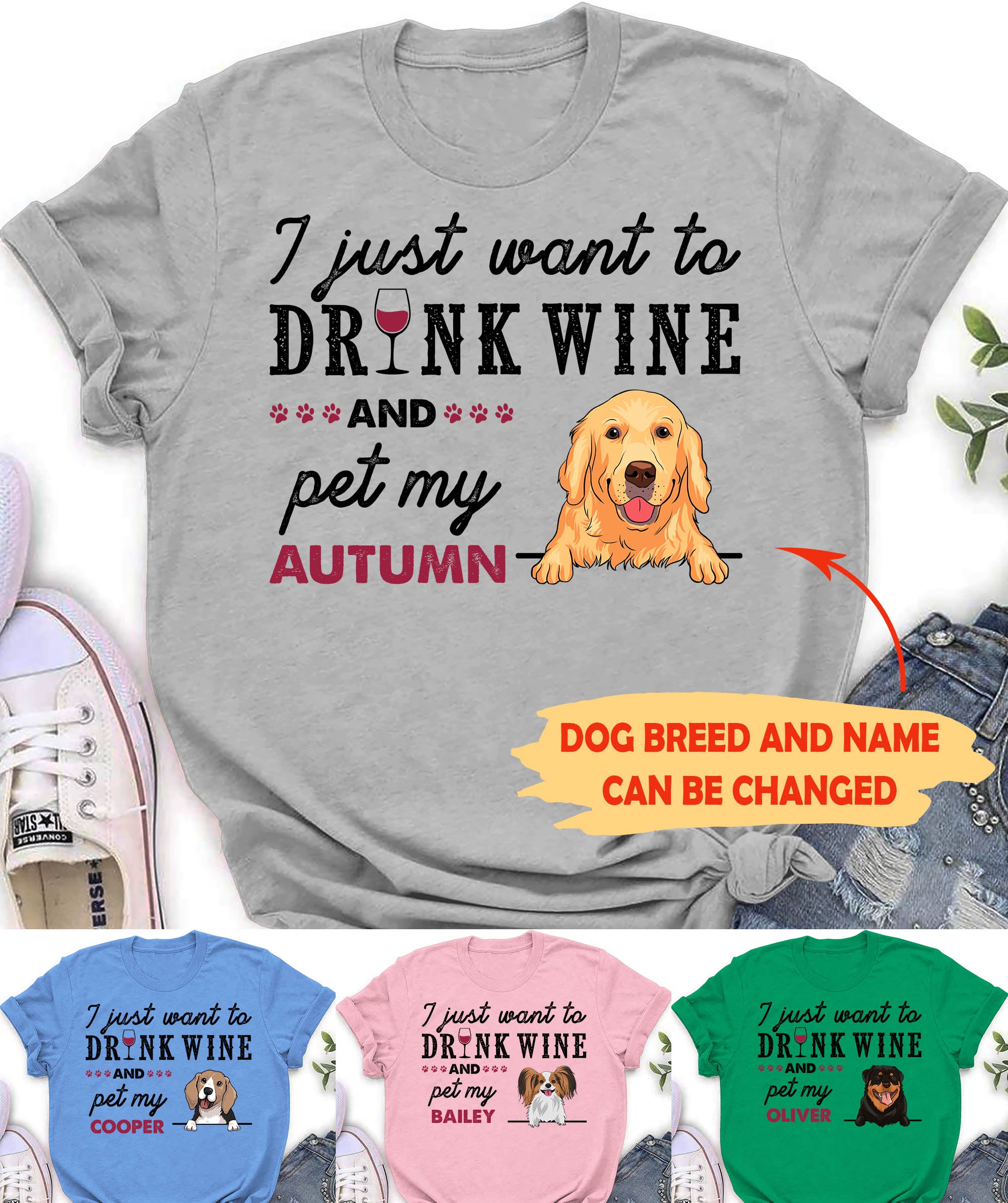 Drink Wine And Pet - Personalized Custom Unisex 5.3 oz T-shirt for Pet Lovers
