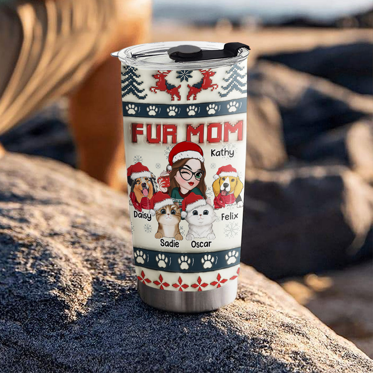 Fur Mom Pixel - Unique Personalized Custom 3D Inflated Effect 20oz Stainless Steel Tumbler