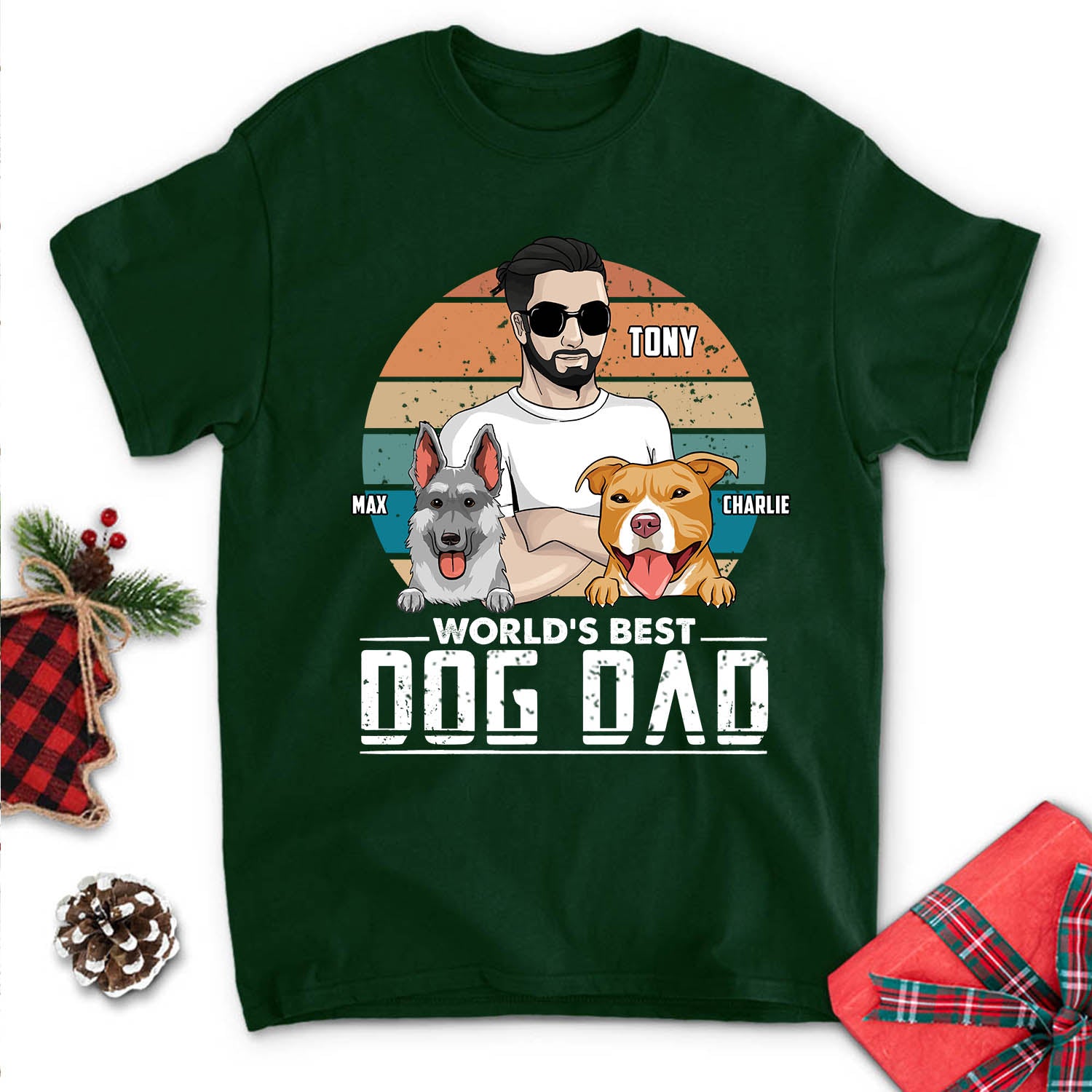 World's Best Dog Dad Retro - Personalized Custom Unisex 5.3 oz T-shirt for Pet Lovers