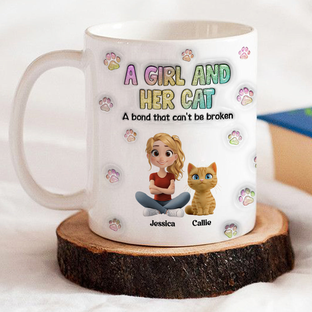 A Girl And Her Cat - Personalized Custom 3D Inflated Effect Ceramic Mug (11oz, 15oz)