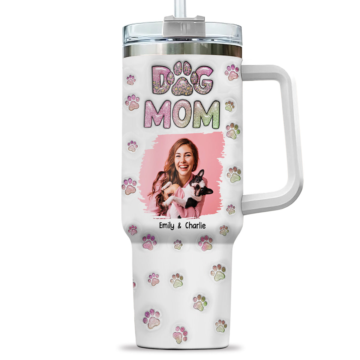 Dog Mom's Adorable Chibi Version Personalized Custom 3D Inflated Effect Printed 40 Oz Stainless Steel Tumbler