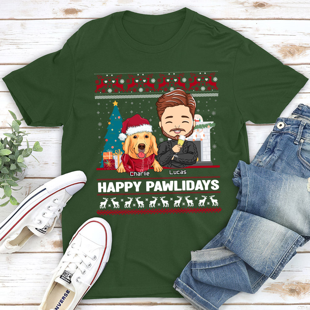 Happy Pawlidays - Personalized Custom Unisex 5.3 oz T-shirt for Pet Lovers