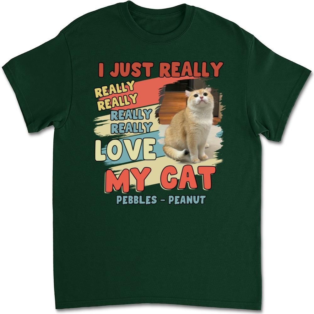 Personalized Custom Unisex 'I Just Really Love My Cats' Photo T-Shirt - 5.3 oz, Perfect Gift for Pet Lovers