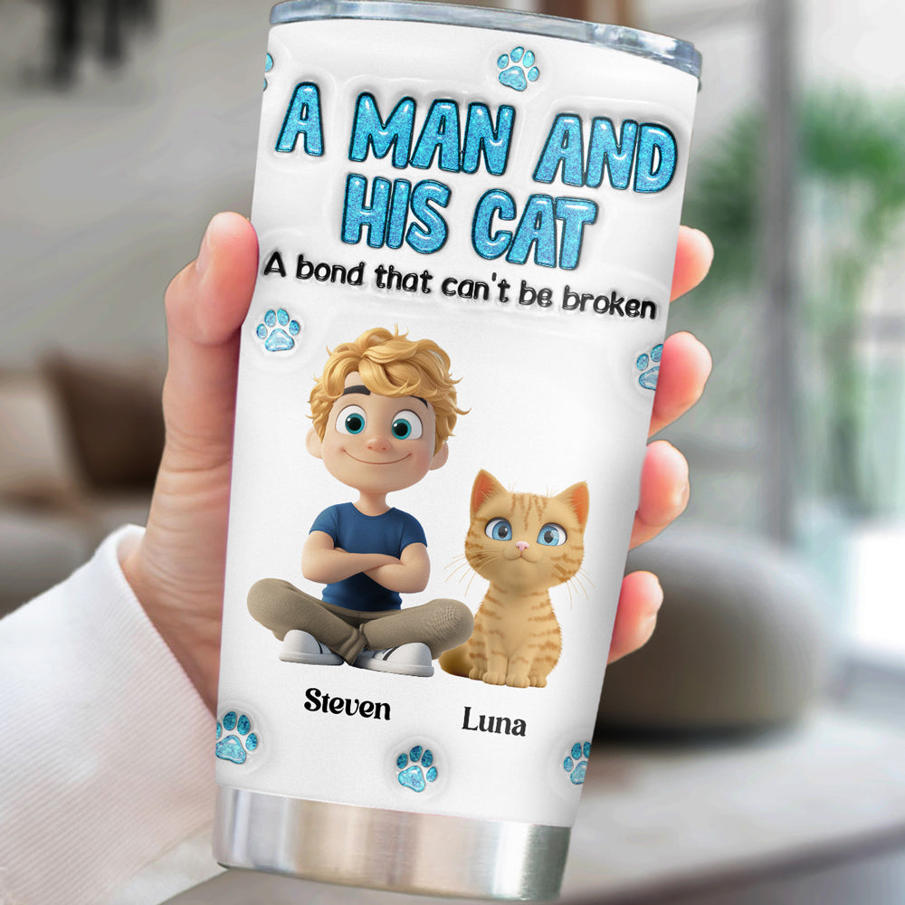 A Man And His Cat - Personalized Custom 3D Inflated Effect 20oz Stainless Steel Tumbler for Long - Lasting Temperature Retention