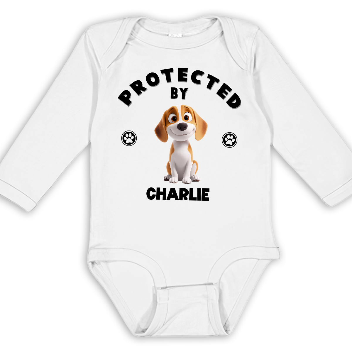 Unique Personalized Custom Long Sleeve Baby Onesie - Human Protected By Dogs