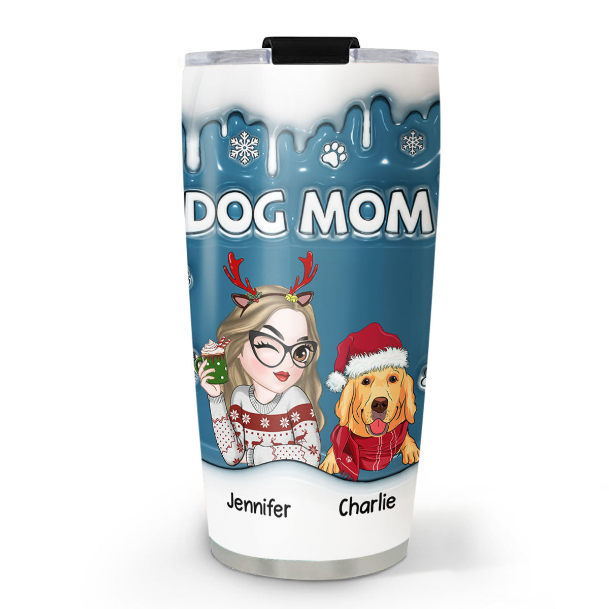 Christmas Mom and Dad of Dogs Version 2 - Personalized Custom 3D Inflated Effect 20oz Tumbler