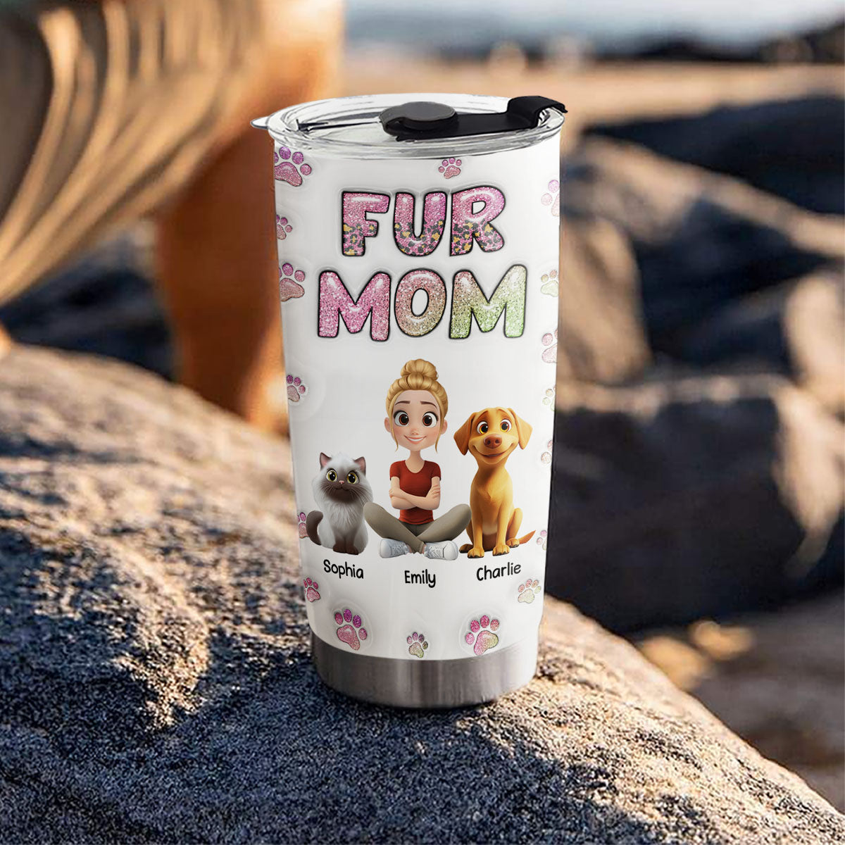 Fur Mom Lovely Chibi - Personalized Custom 3D Inflated Effect 20oz Stainless Steel Tumbler for All Occasions