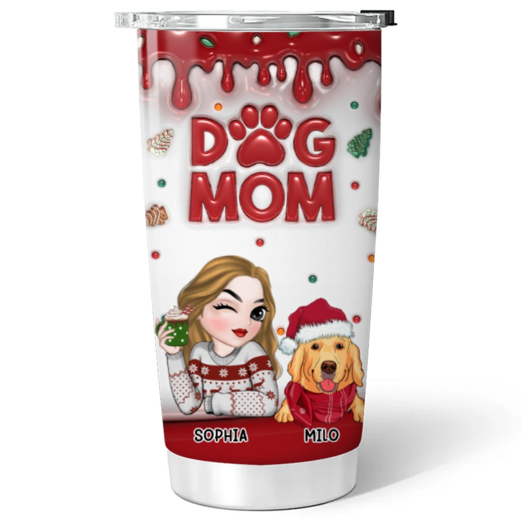 Dog Mom's Enchanting Christmas Cake - Personalized Custom 3D Inflated Effect 20oz Tumbler for All Occasions