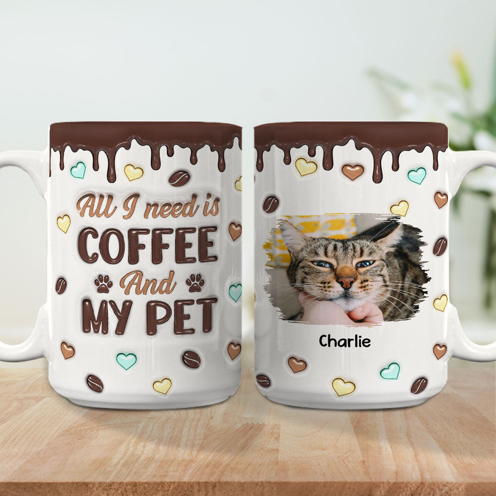 Personalized Custom 3D Inflated Effect Coffee and Pet Photo Mug - 11oz & 15oz