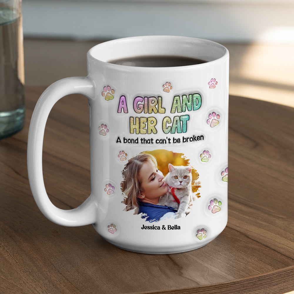 Personalized Custom 3D Inflated Effect Mug with A Girl And Her Cat Photo