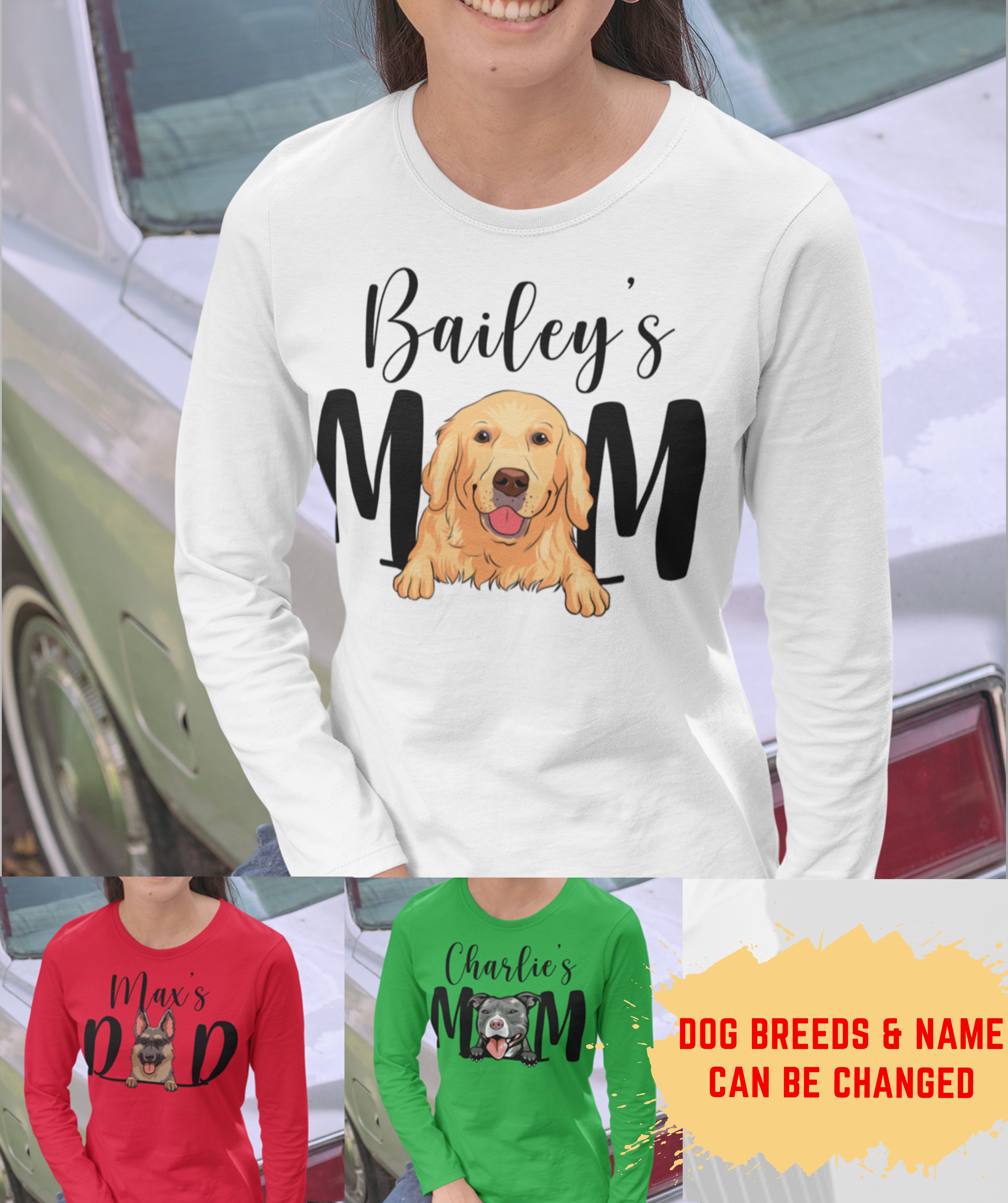 Dog Mom/Dad - Personalized Custom Unisex 6.0 oz Long Sleeve T-shirt for Pet Lovers