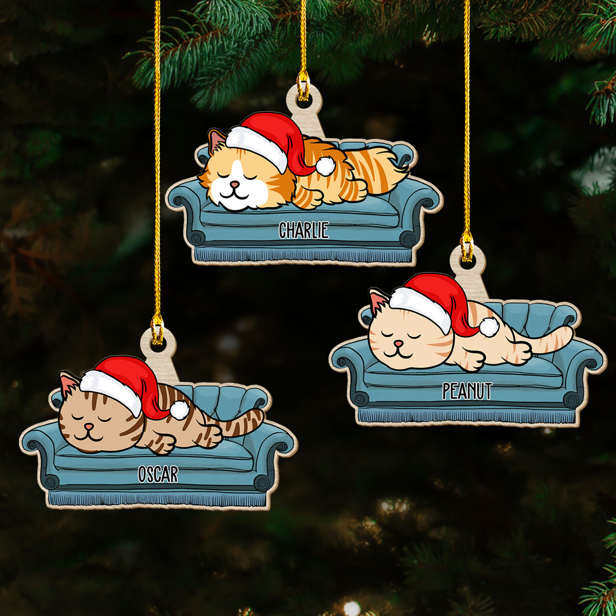 Personalized Custom 1-layered Sofa Cat Wood Christmas Ornament for Pet Lovers