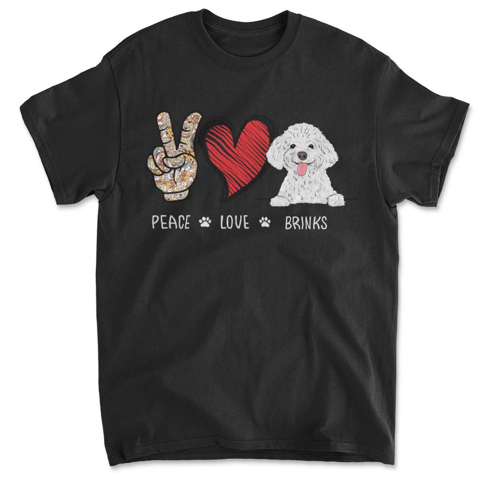 Peace Love Dog - Stylish Personalized Custom Unisex 5.3 oz T-shirt for Pet Lovers