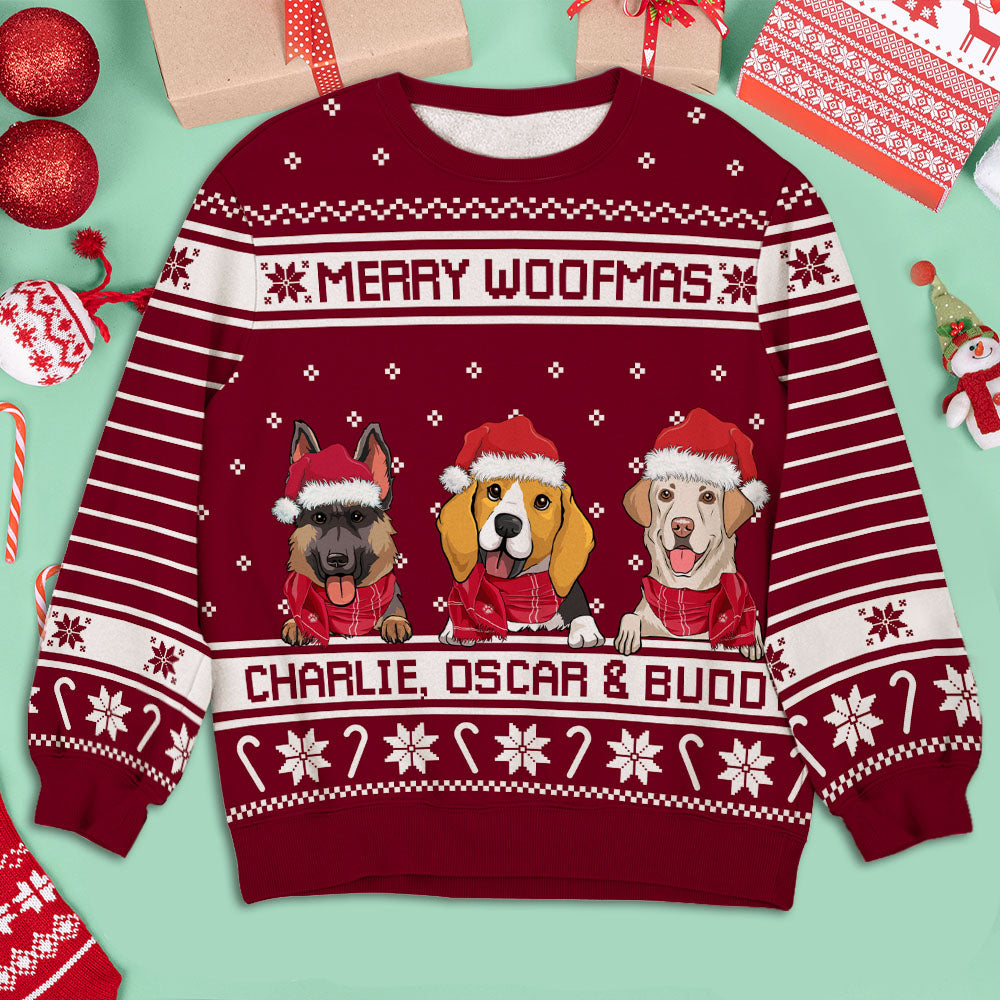 Merry Woofmas - Personalized Custom All-Over-Print Unisex Kids Sweatshirt for Dog Lovers