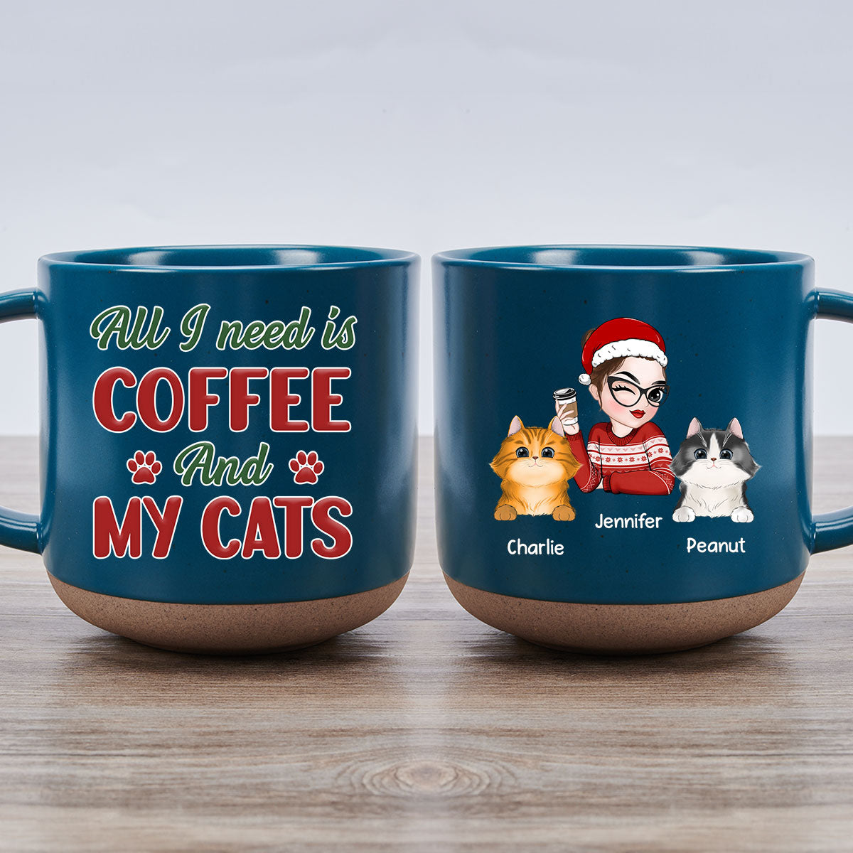 All I Need Is My Dog Version Cat - 11oz Personalized Custom Ceramic Mug in Dark Blue and White