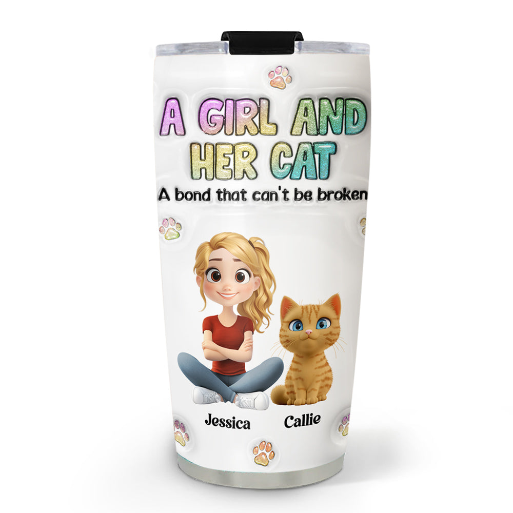 Personalized Custom 3D Inflated Effect Tumbler: A Girl And Her Cat Design