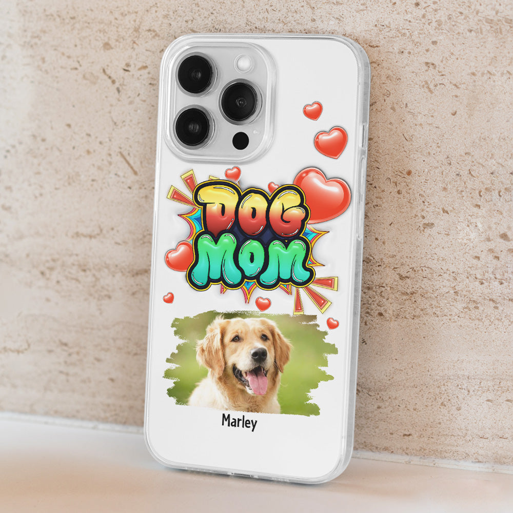 Dog Mom Gradient Photo - Personalized Custom 3D Inflated Effect Luxury Phone Case for Smartphones