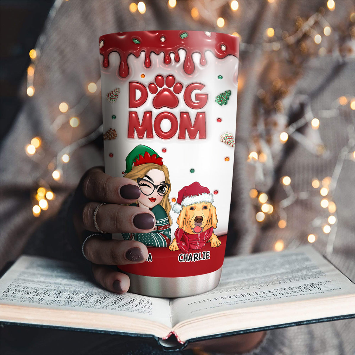 Dog Mom's Enchanting Christmas Cake - Personalized Custom 3D Inflated Effect 20oz Tumbler for All Occasions