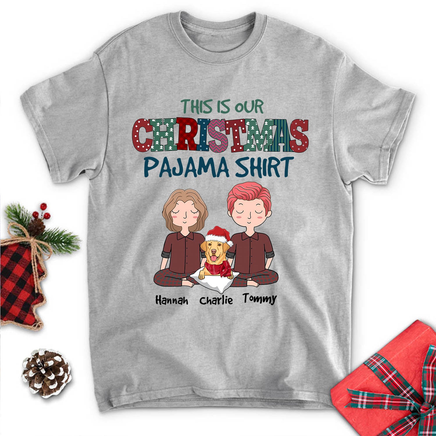 Customizable Christmas Pajama Shirt Couple - Personalized Unisex T-shirt for Pet Lovers