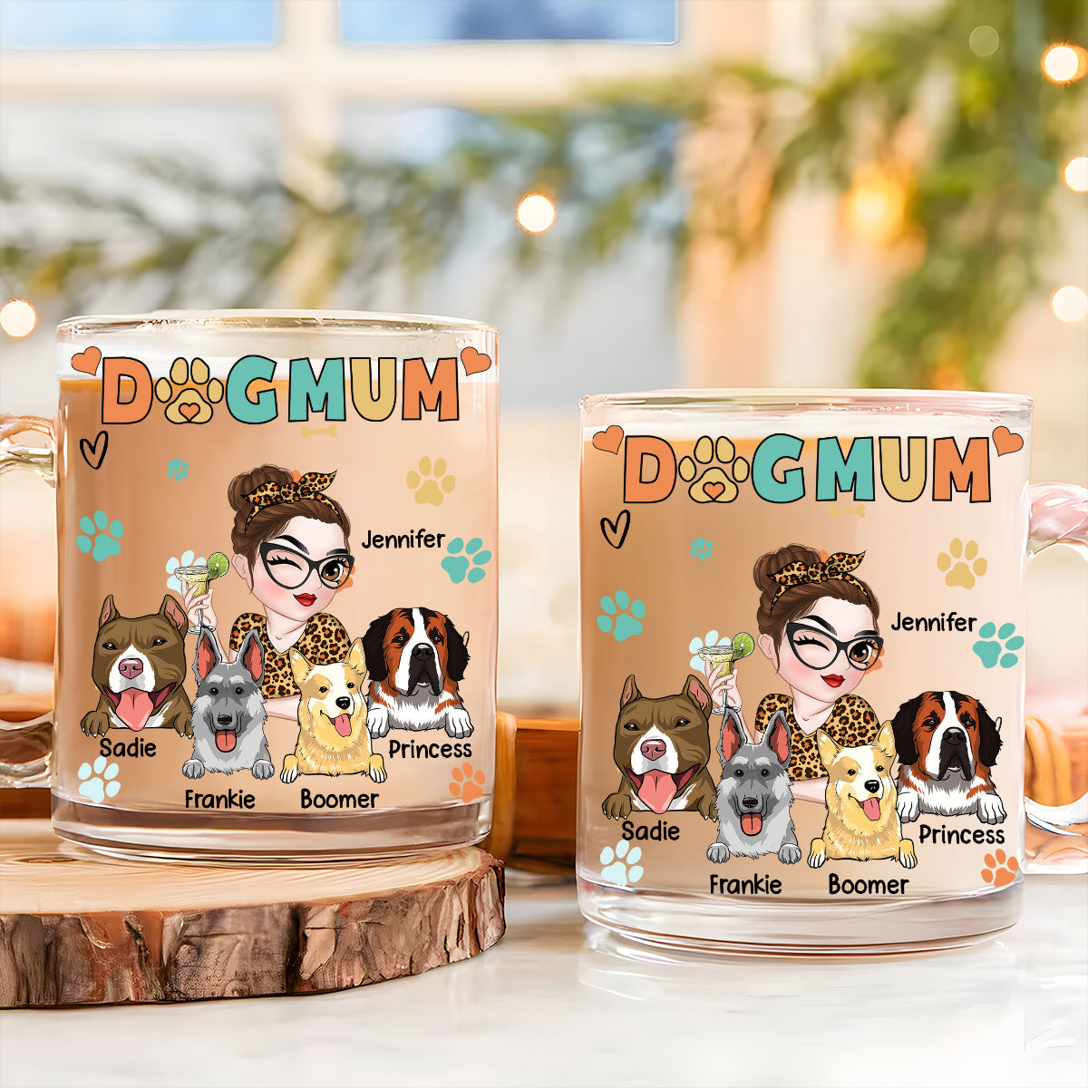 Lovely Personalized Custom Glass Mug for Dog Moms