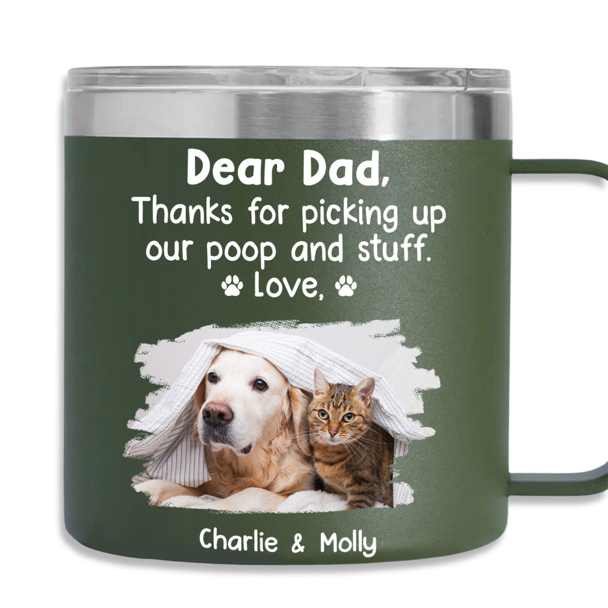 Personalized 14oz Stainless Steel Tumbler with Handle - 'Thanks For Being My Human Servant' Photo