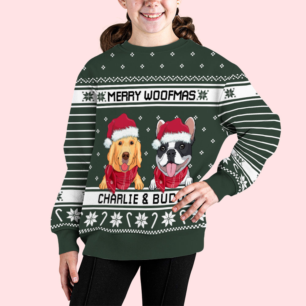 Merry Woofmas - Personalized Custom All-Over-Print Unisex Kids Sweatshirt for Dog Lovers
