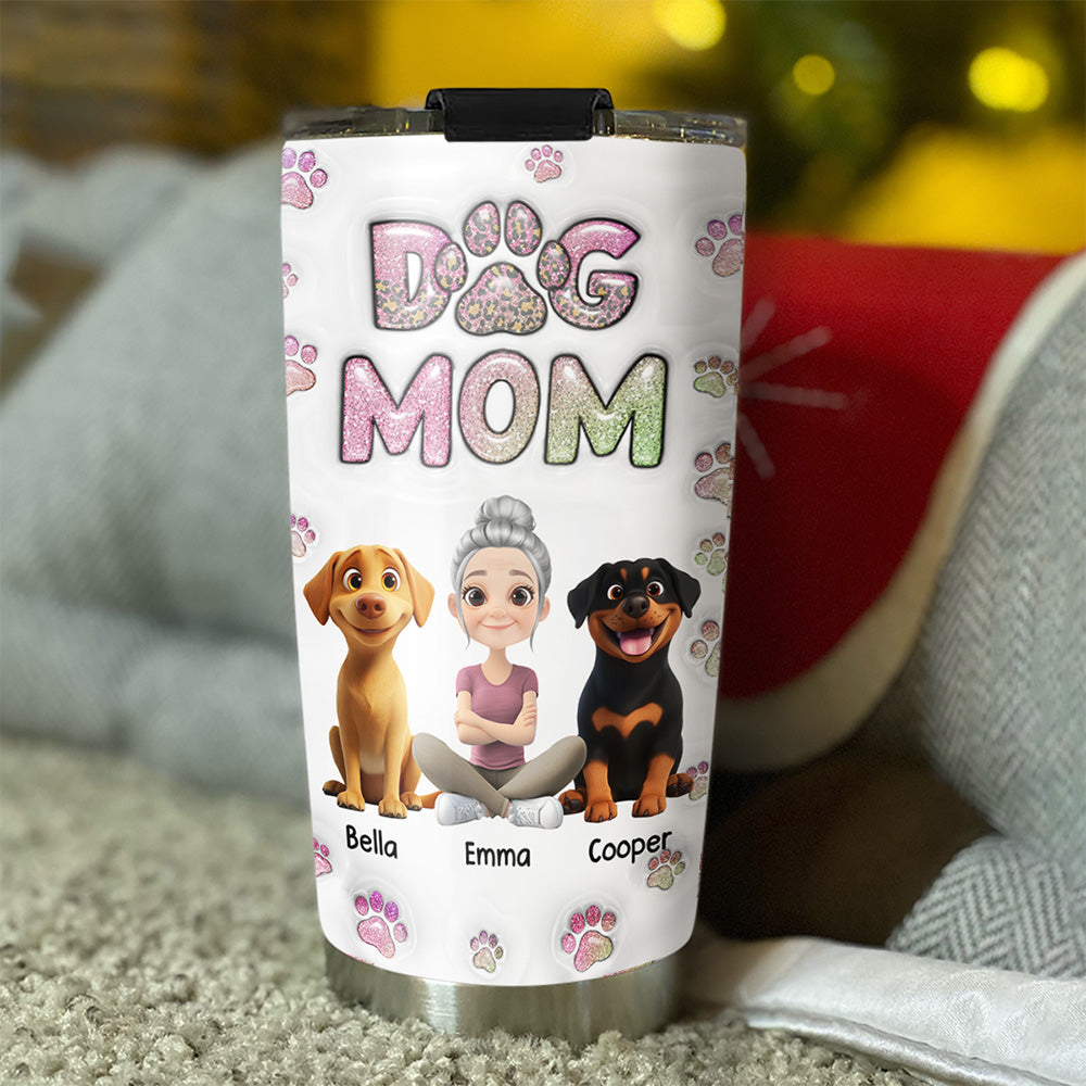 Dog Mom Personalized Custom 3D Inflated Effect Lovely Chibi Full Option Tumbler - 20oz High - Quality Stainless Steel