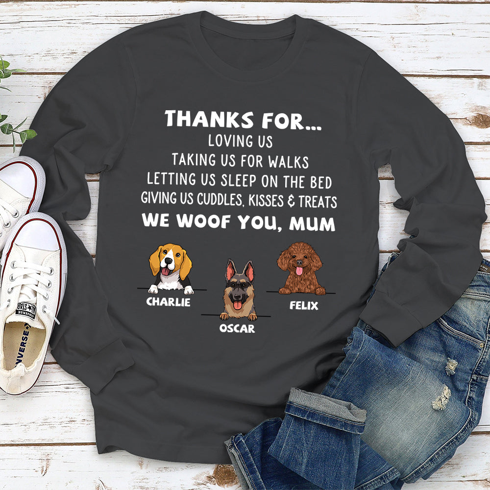 Dog Thanks For... - Personalized Custom Unisex 6.0 oz Long Sleeve T-shirt for Pet Lovers