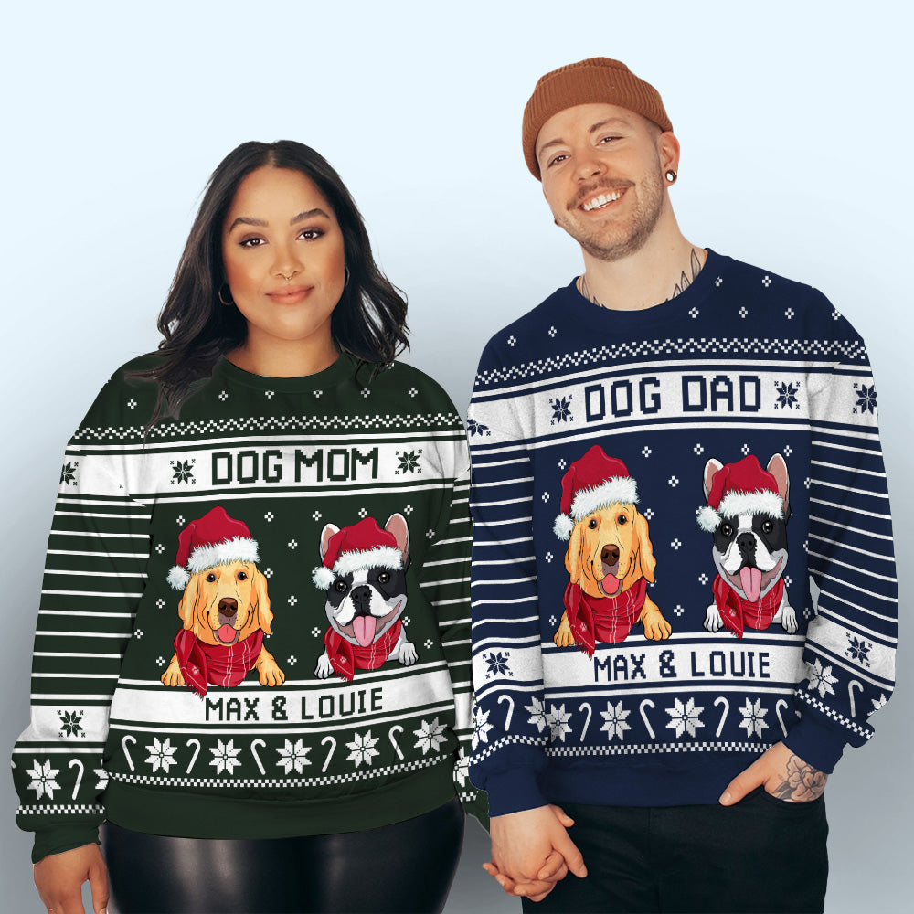 Best Dog Parents - Personalized Custom All-Over-Print Unisex 8.8 oz Polyester Blend Sweatshirt for the Holidays