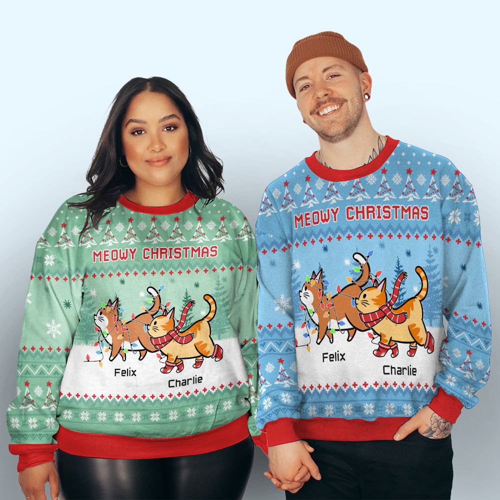 Meowy Christmas Mint - Exclusive Personalized Custom All-Over-Print Unisex 8.8 oz Sweatshirt